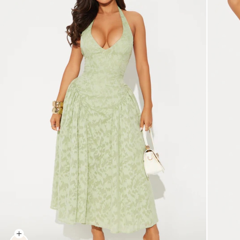 Elisa Fashion Nova Sage Green Halter Dress